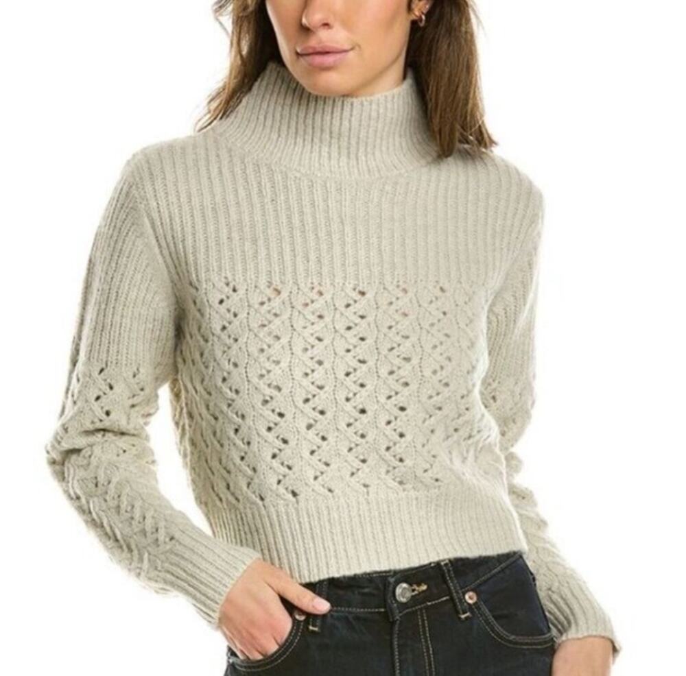 Rebecca Taylor Sz M Tan Chainette Alpaca Wool Blend Turtleneck Cropped Sweater